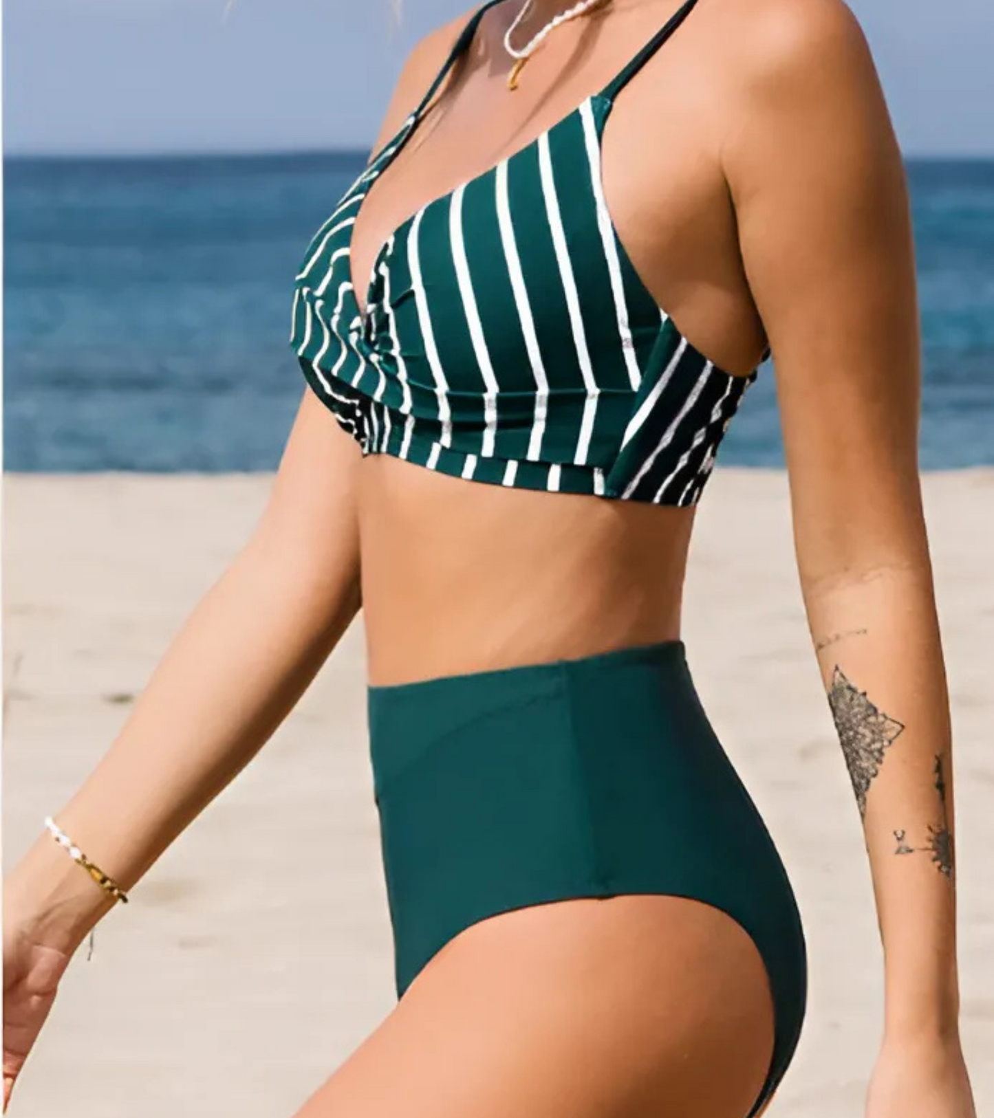 Briar Bikini - Stripe Dark Green